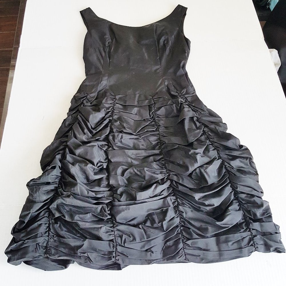 Vintage RUFFLE PUFF PLEAT Cocktail Dress Black 50s